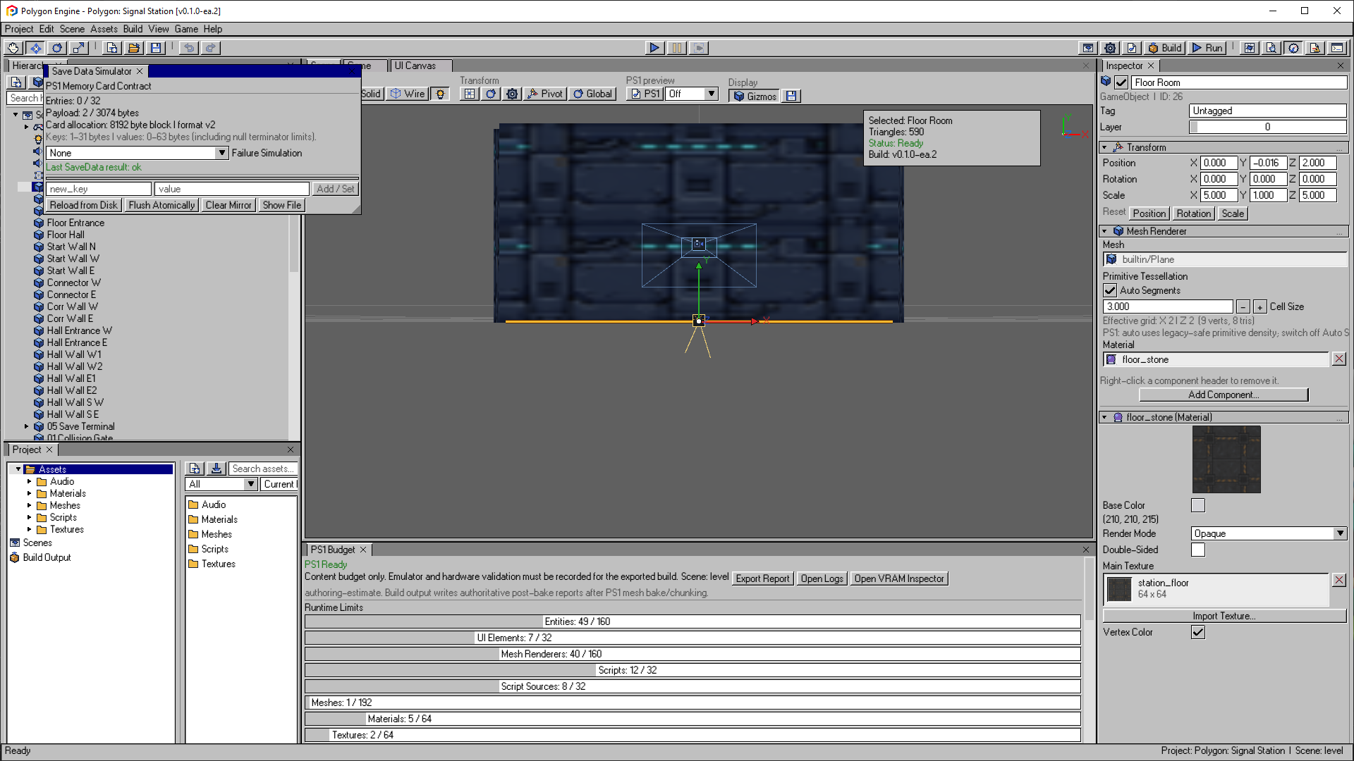 Save Data Simulator showing an empty save, capacity, failure simulation and edit controls